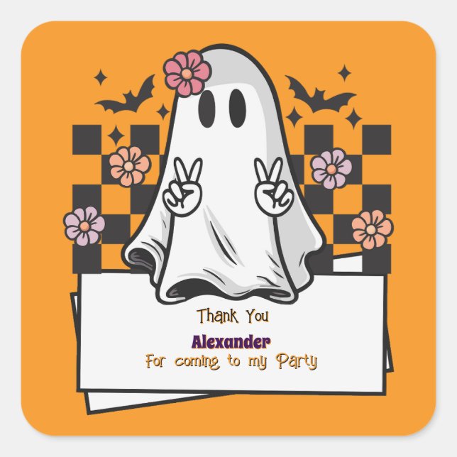 Niedliche Benutzerdefiniert Danke Halloween Ghost Quadratischer Aufkleber (Vorderseite)