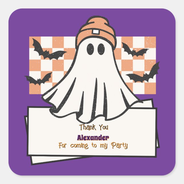Niedliche Benutzerdefiniert Danke Halloween Ghost Quadratischer Aufkleber (Vorderseite)