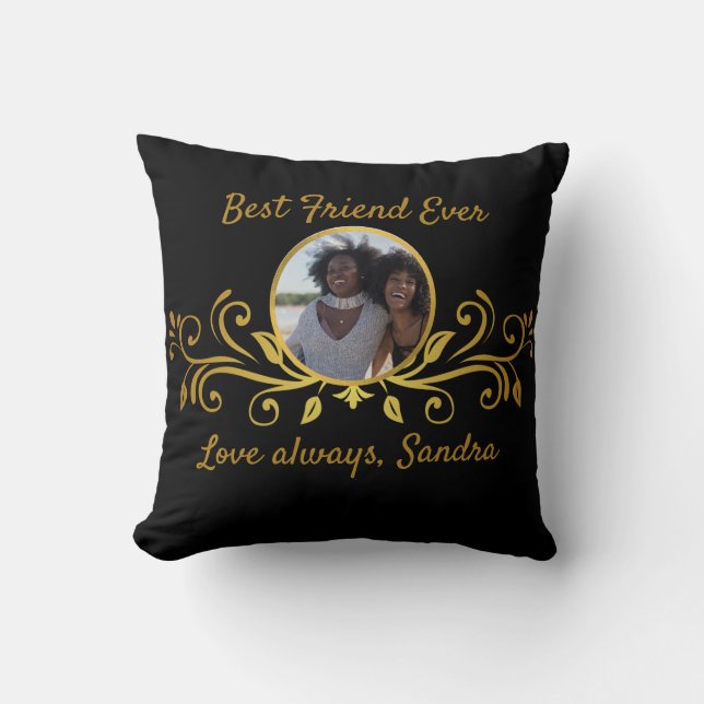 Niedliche Best Friends je Foto Black Gold-Brauch Kissen (Vorderseite)