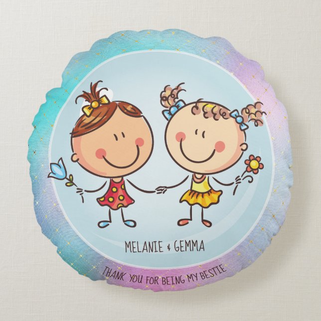 Niedliche BESTE FREUNDIN Besties Kawaii Geschenke  Rundes Kissen (Vorderseite)