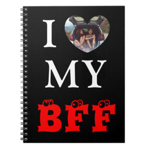 Niedliche BESTE FREUNDIN des Black Red Heart Fotos Notizblock