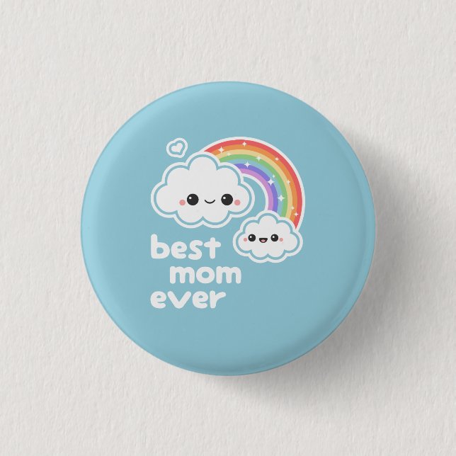 Niedliche beste Mama-Regenbogen-Wolken Button (Vorderseite)