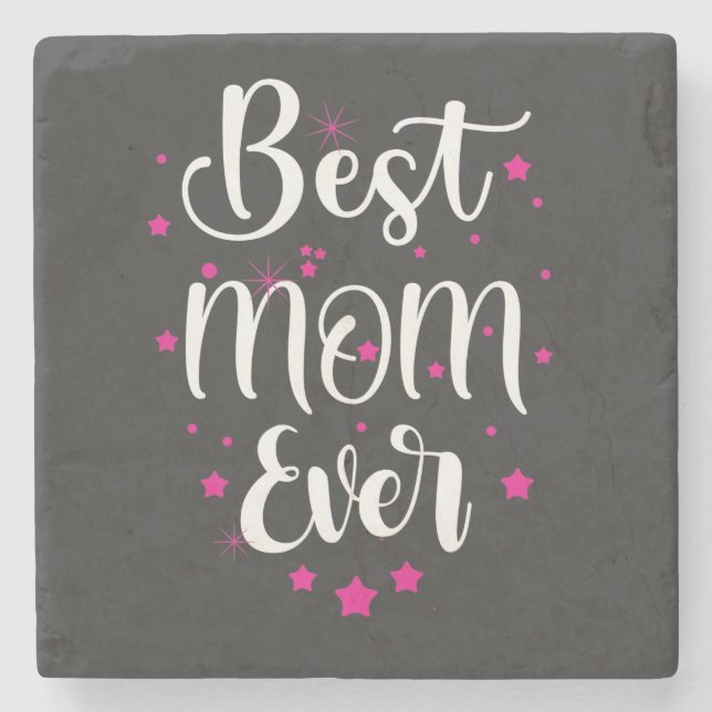 Niedliche beste Mama Text und kleine Sterne Steinuntersetzer (Vorderseite)