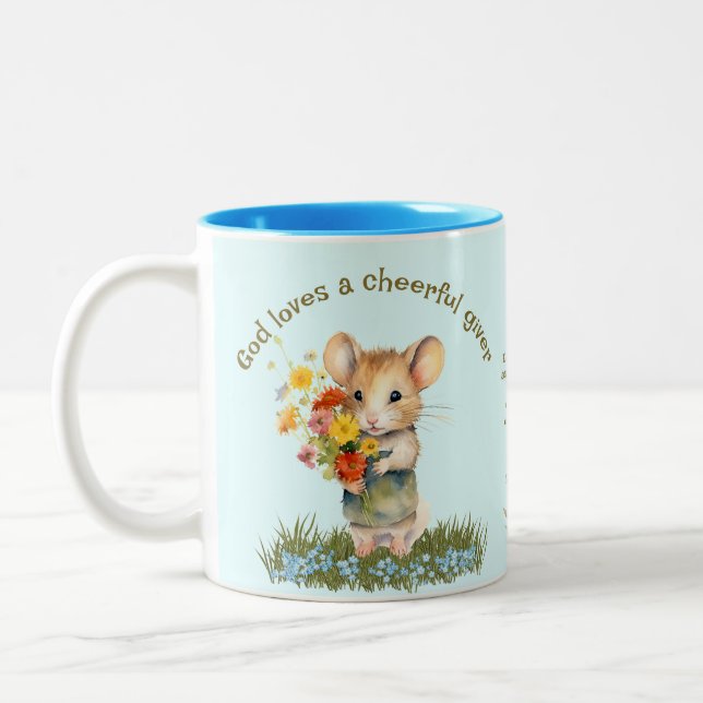 Niedliche Bibel Tasse Maus Blume Blaue Aqua (Links)