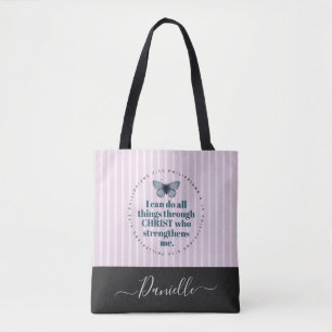 Niedliche Bibelverse Schmetterling Rosa Streifen N Tasche