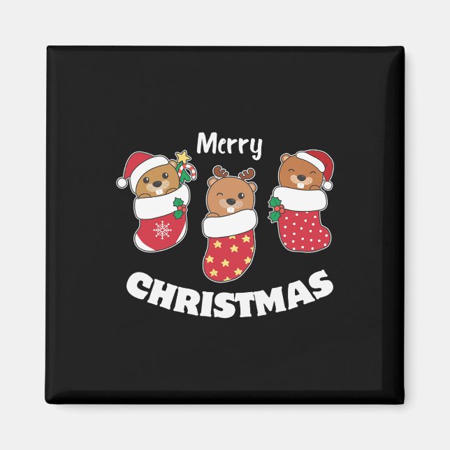 Niedliche Biber zu Weihnachten Strümpfe zu Weihnac Magnet (Vorne)
