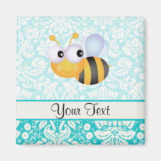 Niedliche Biene; Aquamarines Damaskusmuster Magnet
