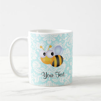 Niedliche Biene; Aquamarines Damast-Muster Kaffeetasse