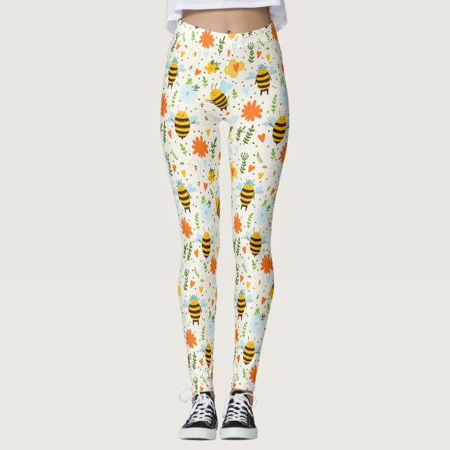 Niedliche Biene mit blauen Hasen  Leggings (Vorderseite)