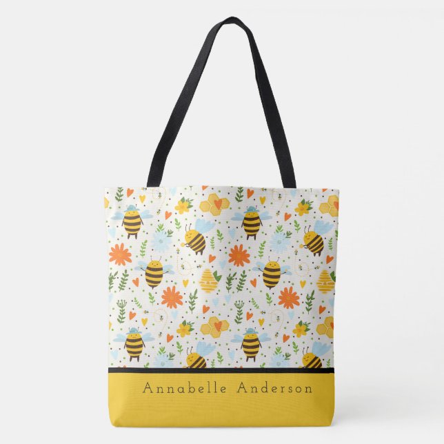 Niedliche Biene mit blauen Hats personalisieren To Tasche (Vorderseite)