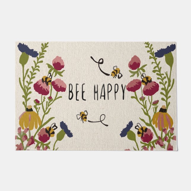Niedliche Biene mit Blume Rug , Naturgeschenke Fußmatte (Vorderseite)