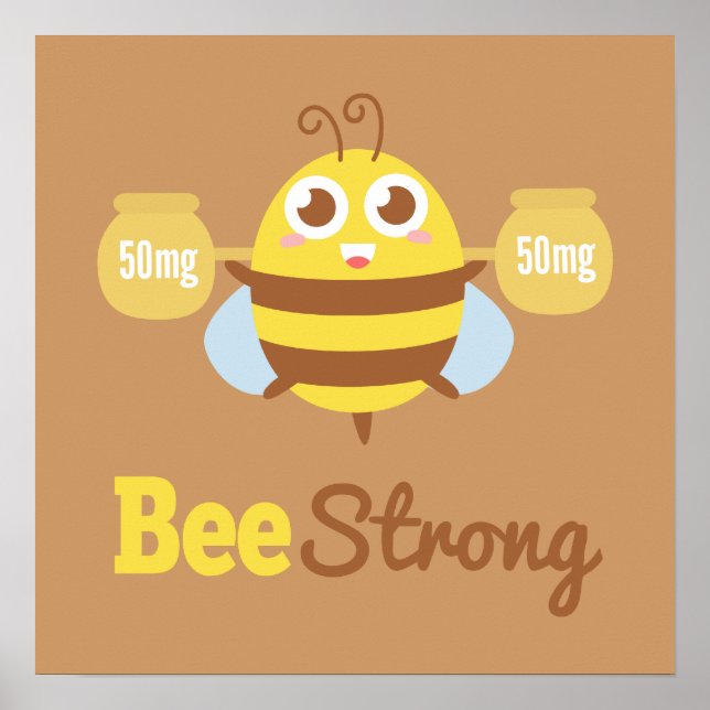 Niedliche Biene mit Honigtöpfen stark pun Wall dek Poster (Vorne)