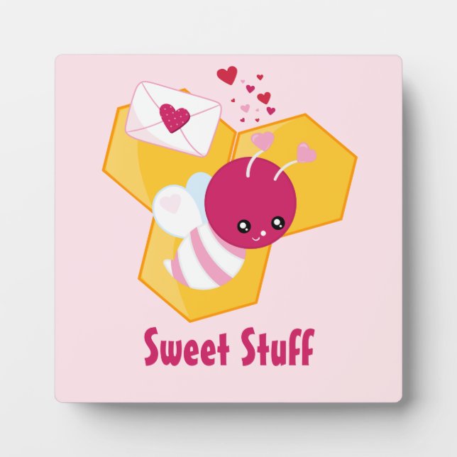 Niedliche Biene mit rosa Valentine Hearts Sweet St Fotoplatte (Vorderseite)