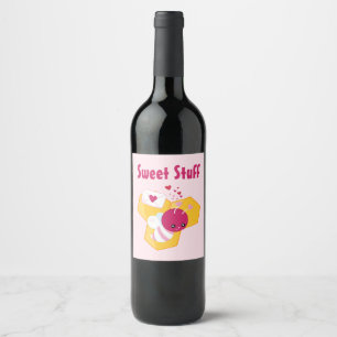 Niedliche Biene mit rosa Valentine Hearts Sweet St Weinetikett