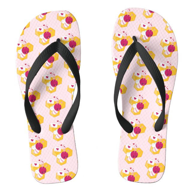 Niedliche Biene mit rosafarbenem Herzmuster Flip Flops (Fußbett)