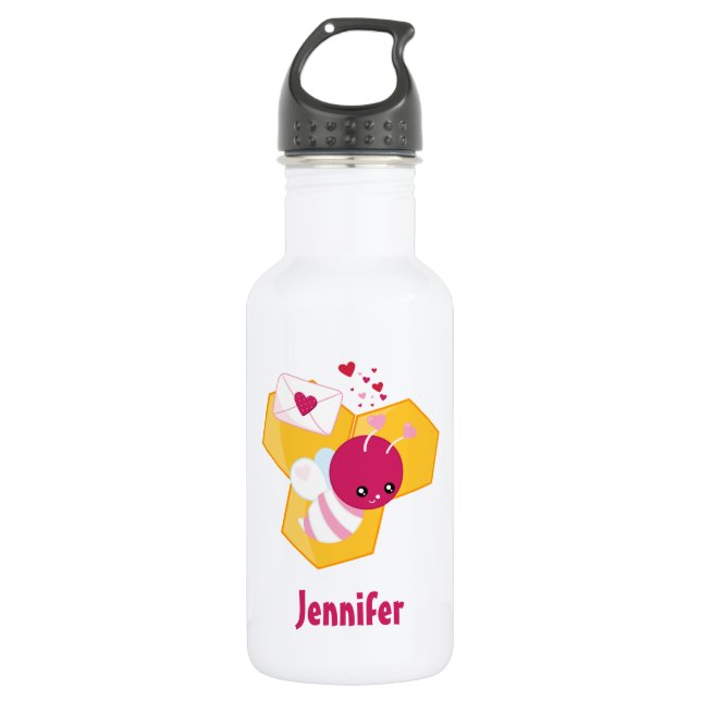 Niedliche Biene mit rosafarbenen Herzklopfen Edelstahlflasche (Vorderseite)