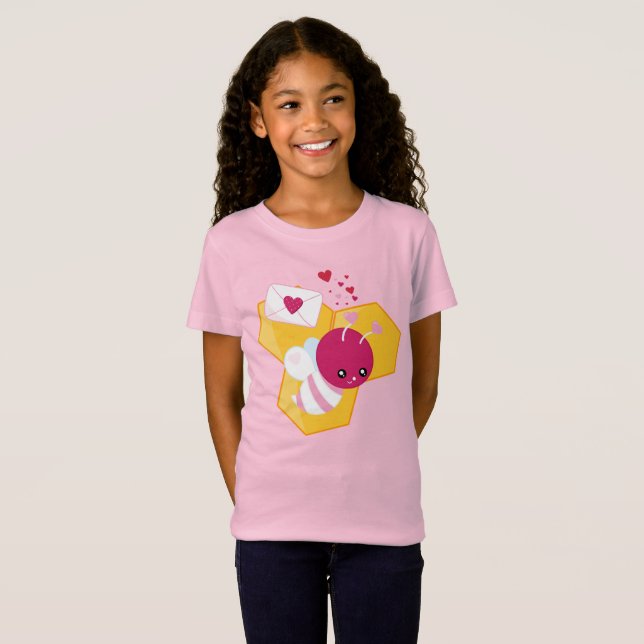 Niedliche Biene mit rosafarbenen Herzklopfen T-Shirt (Vorne ganz)