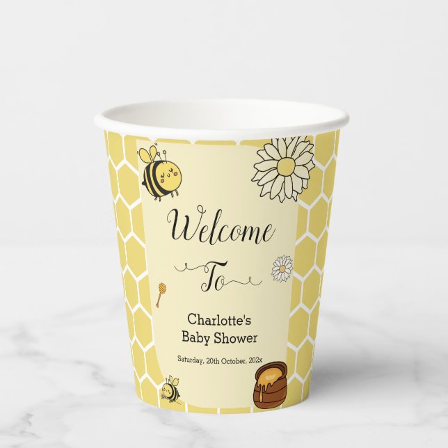 Niedliche Biene mit Sweet Honey Baby Dusche Pappbecher (Vorderseite)