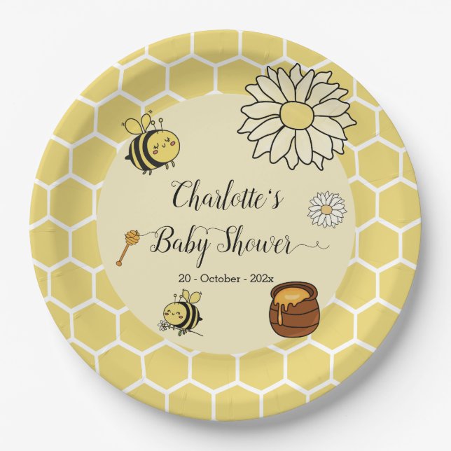 Niedliche Biene mit Sweet Honey Baby Dusche Pappteller (Vorderseite)