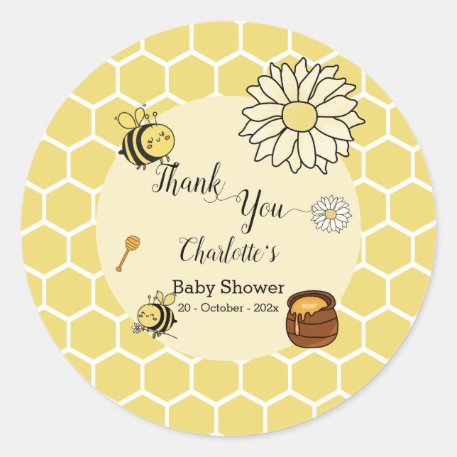 Niedliche Biene mit Sweet Honey Baby Dusche Runder Aufkleber (Vorderseite)