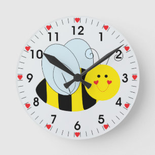 Niedliche Bienen-Herzen Runde Wanduhr