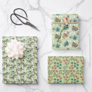Niedliche Bienen, Schmetterlinge, Blume und Ladybu Geschenkpapier Set