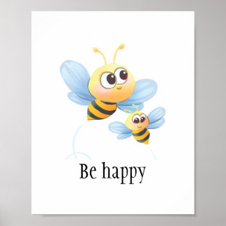 Niedliche Bienen sind ein glückliches Plakat für K
