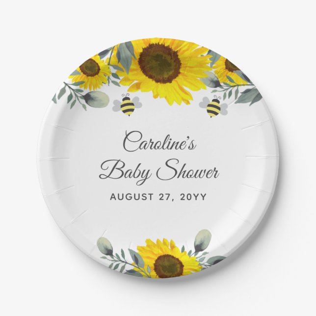 Niedliche Bienen & Sonnenblumen Eucalyptus Baby Du Pappteller (Vorderseite)