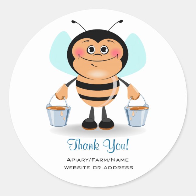 Niedliche Bienen tragen Eimer Honey Danke Runder Aufkleber (Vorderseite)