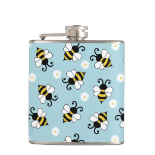 Niedliche Bienen und Blume Flachmann