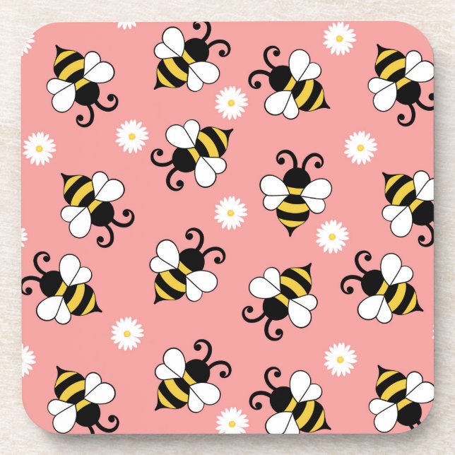 Niedliche Bienen und Blume Getränkeuntersetzer (Vorderseite)