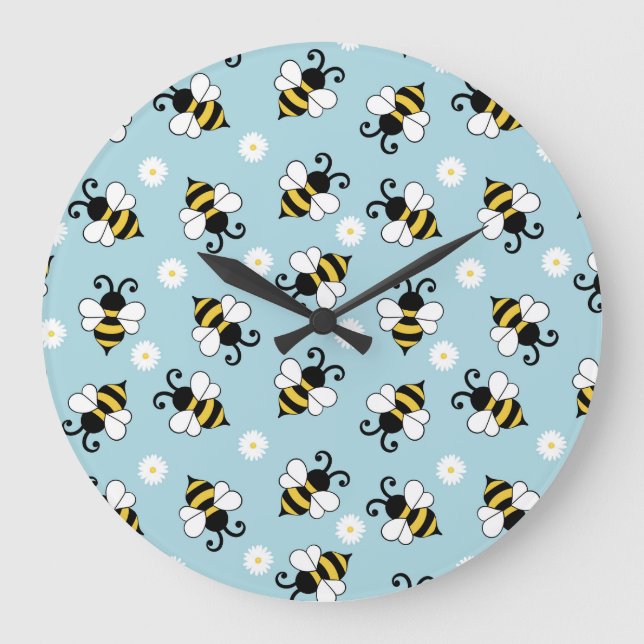 Niedliche Bienen und Blume Große Wanduhr (Vorderseite)