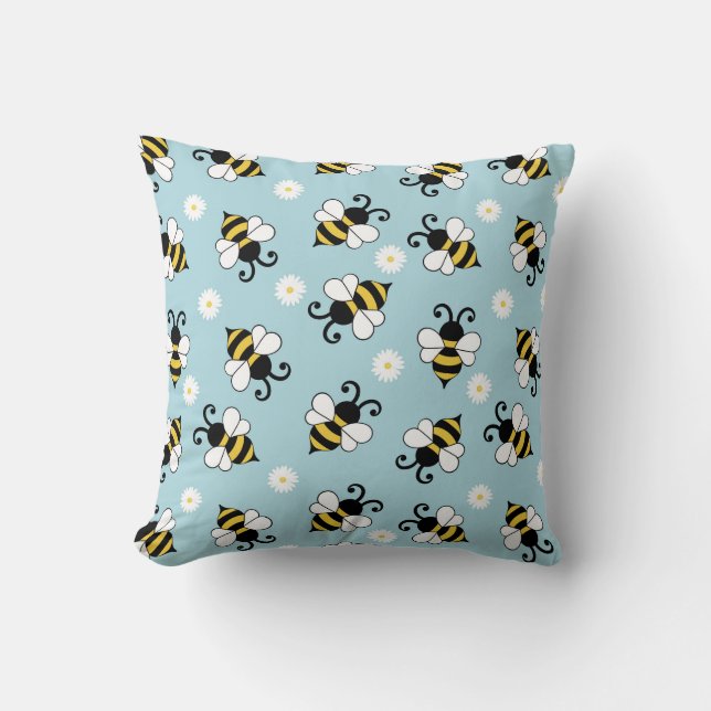 Niedliche Bienen und Blume Kissen (Vorderseite)