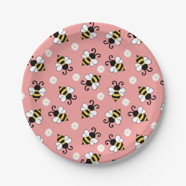 Niedliche Bienen und Blume Pappteller (Vorderseite)