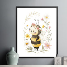 Niedliche Bienen und Blume Poster