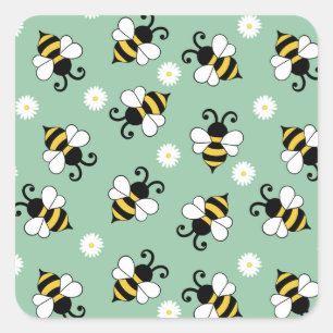 Niedliche Bienen und Blume Quadratischer Aufkleber