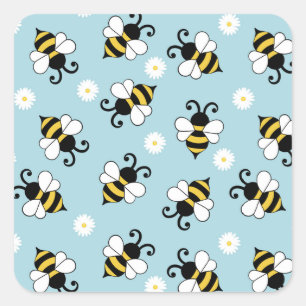Niedliche Bienen und Blume Quadratischer Aufkleber