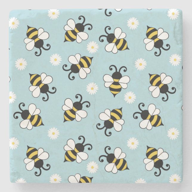 Niedliche Bienen und Blume Steinuntersetzer (Vorderseite)