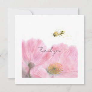 Niedliche Bienen und rosa Blume Flat Danke Karte