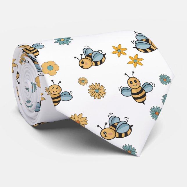 Niedliche Bienen Wildblumen und Blütenpflanzen Krawatte (Gerollt)
