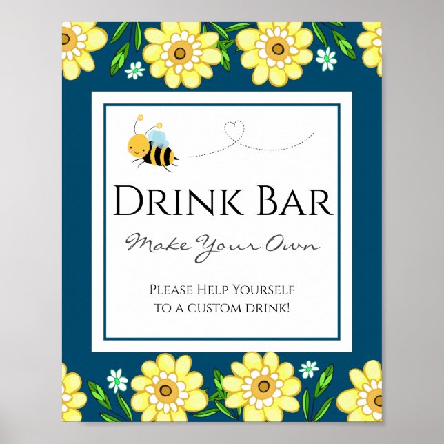 Niedliche BienenBaby-Dusche Custom Drink Bar Party Poster (Vorne)
