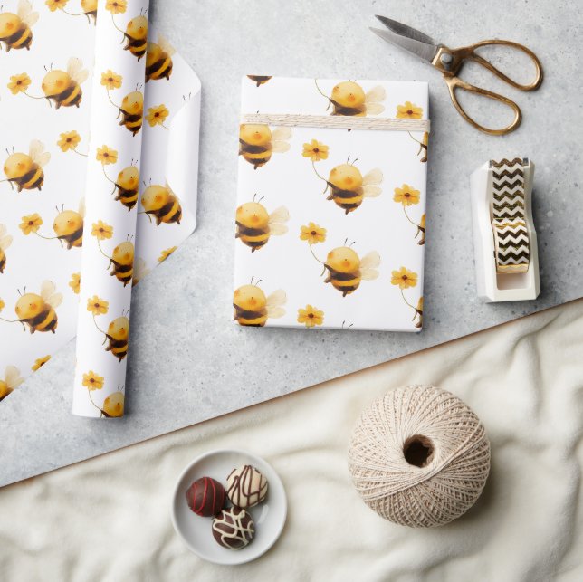 Niedliche Bienenflora-Babydusche Geschenkpapier (Kunsthandwerk)
