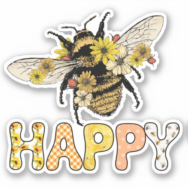 Niedliche Bienenhappy Honeybee Blume Aufkleber (Vorderseite)