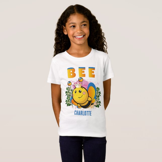 Niedliche Bienenkönigin bunt Personalisiert schön T-Shirt (Vorne ganz)