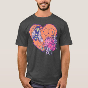 Niedliche Bienenkunst - Insekt mit Honeycomb Herz  T-Shirt