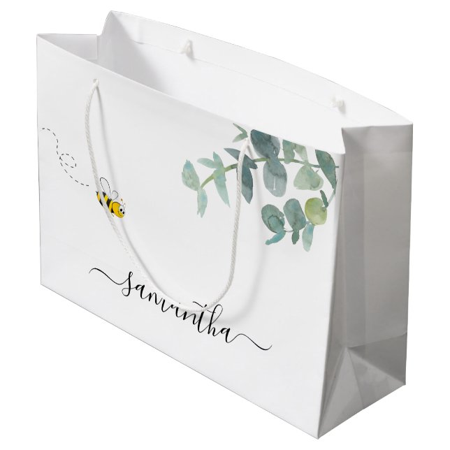 Niedliche Bienenmonogramm Große Geschenktüte (Rückseite Schrägansicht)
