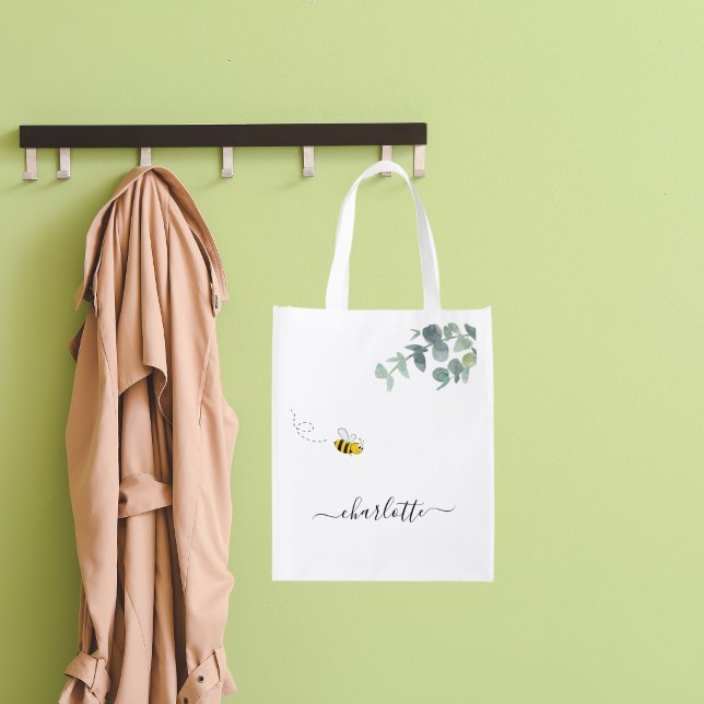 Niedliche Bienenmonogramm Wiederverwendbare Einkaufstasche (Von Creator hochgeladen)