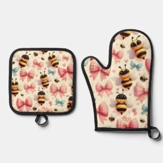 Niedliche Bienenstöckner-Mitt und Pothalter Ofenhandschuh & Topflappen-Set