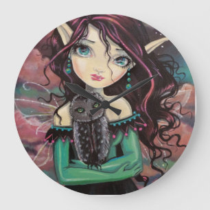 Niedliche Big-Eye Gothic Fairy and Owl Große Wanduhr