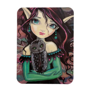 Niedliche Big-Eye Gothic Fairy and Owl Magnet